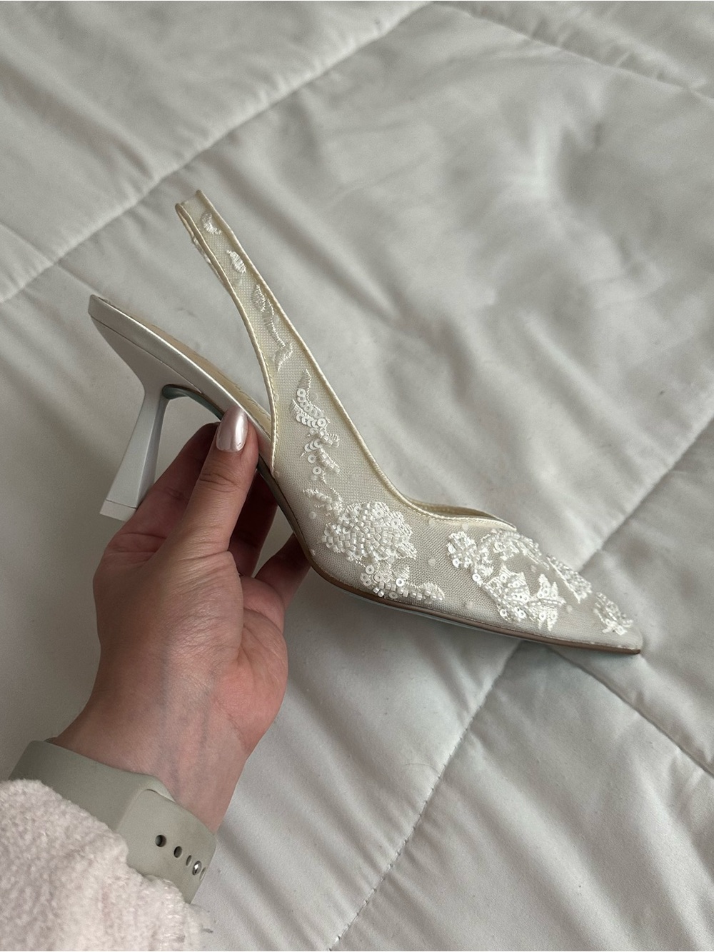 Betsey Johnson Ivory Beaded Pointed Slingback Heels - Picture 4 of 7